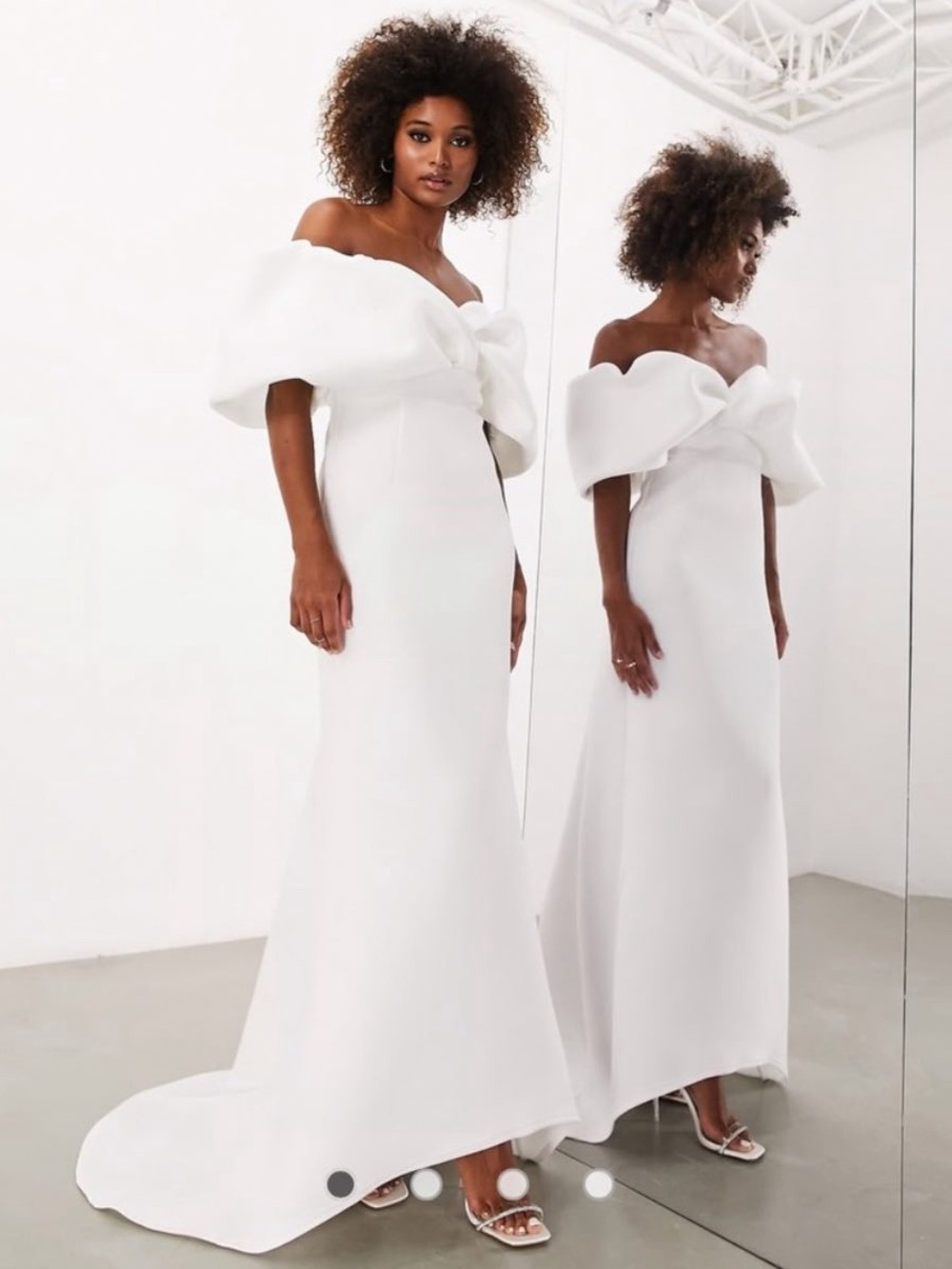 ASOS White Off-Shoulder Sculpted Sleeve Wedding Gown